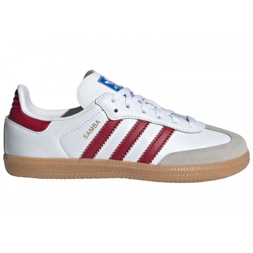 Кроссы adidas Samba OG Cloud White Collegiate Burgundy Gum (PS) - детская сетка размеров
