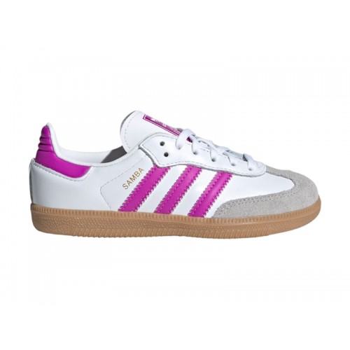 Кроссы adidas Samba OG Cloud White Purple Burst Gum (PS) - детская сетка размеров