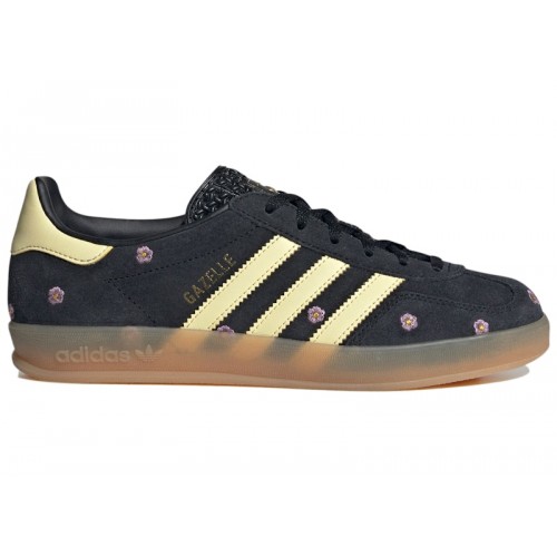 Кроссы adidas Gazelle Indoor Core Black Almost Yellow Floral (W) - женская сетка размеров