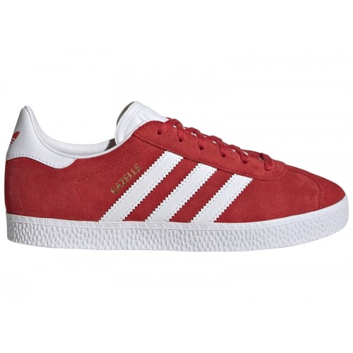 Кроссы adidas Gazelle Better Scarlet Cloud White Gold Metallic (GS) - подростковая сетка размеров