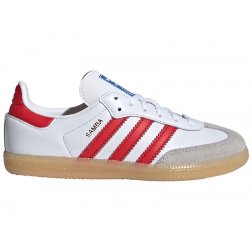 Кроссы adidas Samba OG Cloud White Collegiate Red Gum (PS) - детская сетка размеров
