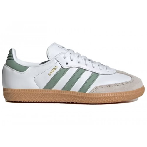 Кроссы adidas Samba OG Cloud White Silver Green (GS) - подростковая сетка размеров