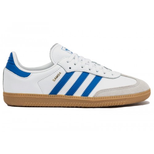 Кроссы adidas Samba OG White Blue (GS) - подростковая сетка размеров