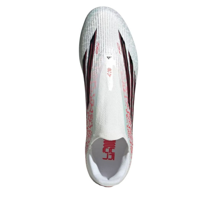 Lamine Yamal x adidas F50 League Laceless FG MG White Black Lucid Red - мужская сетка размеров Lamine Yamal x adidas F50 League Laceless FG MG White Black Lucid Red - мужская сетка размеров