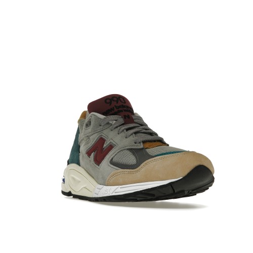 Кроссы New Balance 990v2 Grey Green Maroon - мужская сетка размеров
