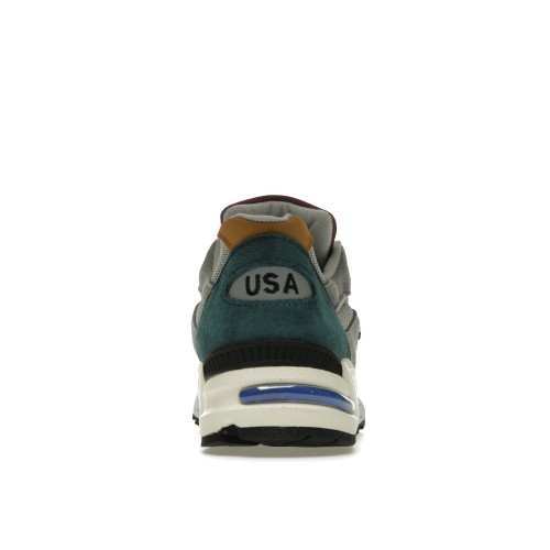 Кроссы New Balance 990v2 Grey Green Maroon - мужская сетка размеров