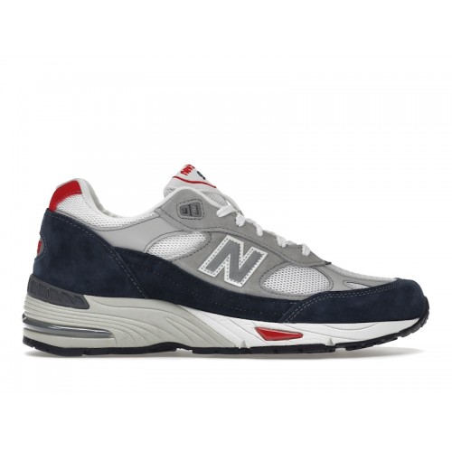 Кроссы New Balance 991 Grey Navy Red - мужская сетка размеров