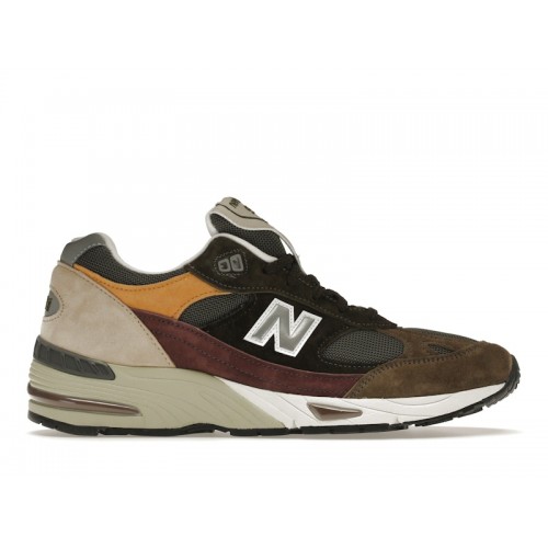 Кроссы New Balance 991 Olive Burgundy Brown - мужская сетка размеров