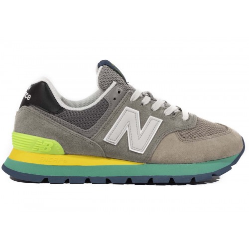 Кроссы New Balance 574 Rugged Grey Yellow Emerald - мужская сетка размеров