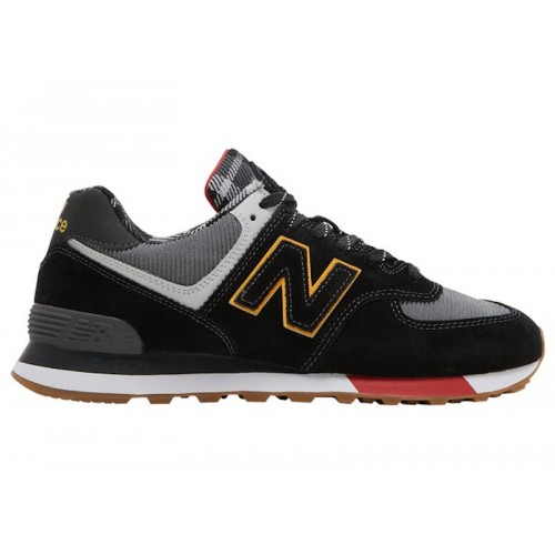 Кроссы New Balance 574 Black Team Red - мужская сетка размеров