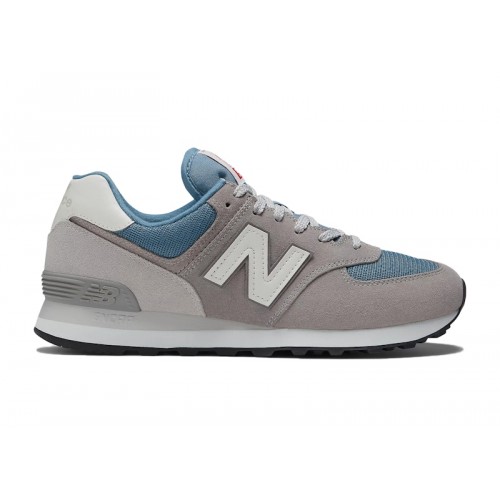 Кроссы New Balance 574 Grey Navy White Leather - мужская сетка размеров