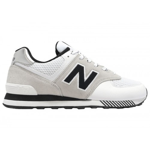 Кроссы New Balance 574 White Black Grey - мужская сетка размеров