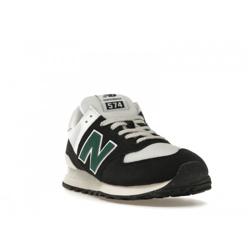 Кроссы New Balance 574 Black White Marsh Green - мужская сетка размеров