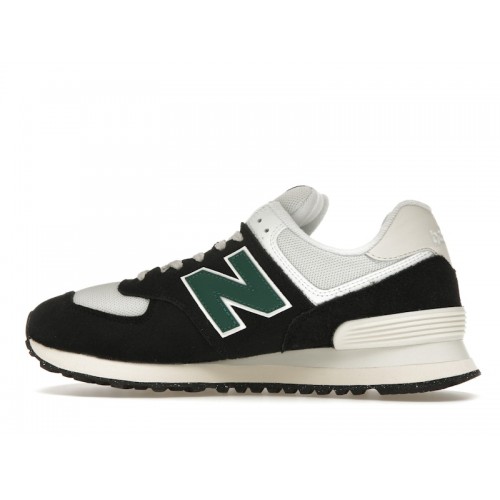 Кроссы New Balance 574 Black White Marsh Green - мужская сетка размеров