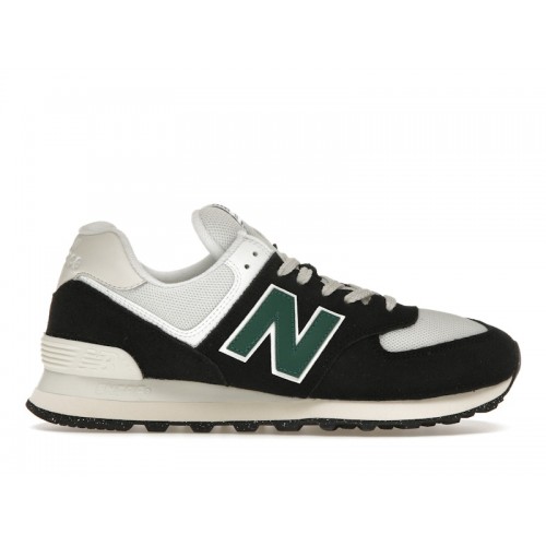 Кроссы New Balance 574 Black White Marsh Green - мужская сетка размеров