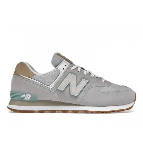 Кроссы New Balance 574 Grey White Light Blue Gum - мужская сетка размеров