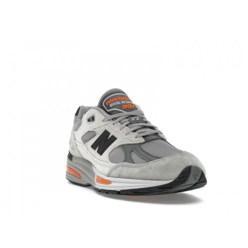 Кроссы New Balance 991v2 MiUK Pelican Grey Orange - мужская сетка размеров