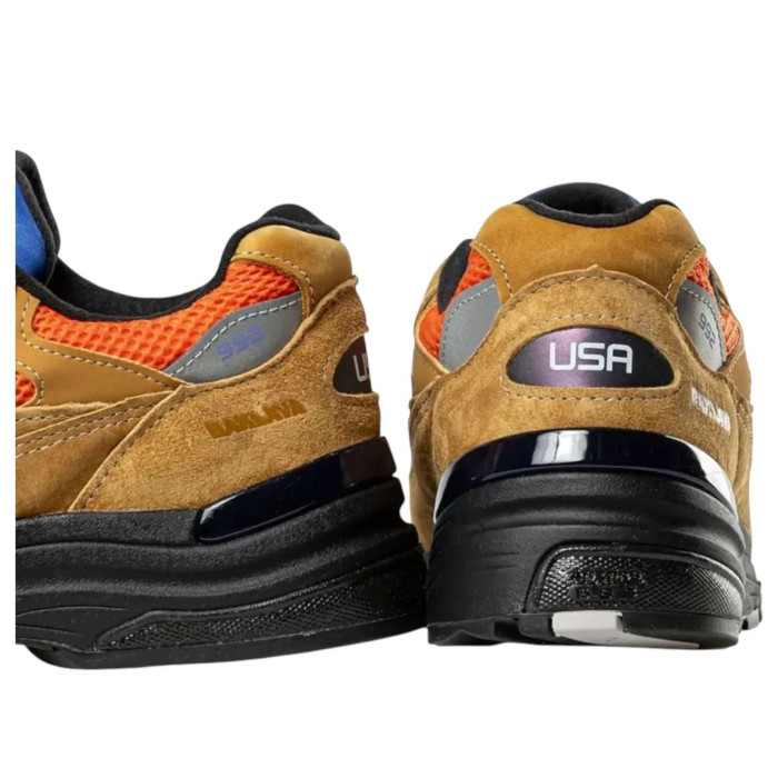 Action Bronson x New Balance 992 Made in USA Tan Orange Blue - мужская сетка размеров Action Bronson x New Balance 992 Made in USA Tan Orange Blue - мужская сетка размеров