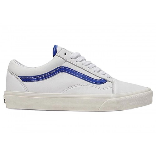 Кроссы Vans Old Skool Leather White Blue - мужская сетка размеров