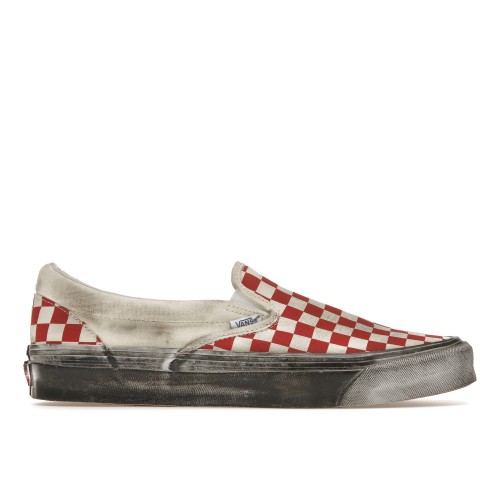 Кроссы Vans Vault UA OG Classic Slip-On LX Stressed Red Checkerboard - мужская сетка размеров