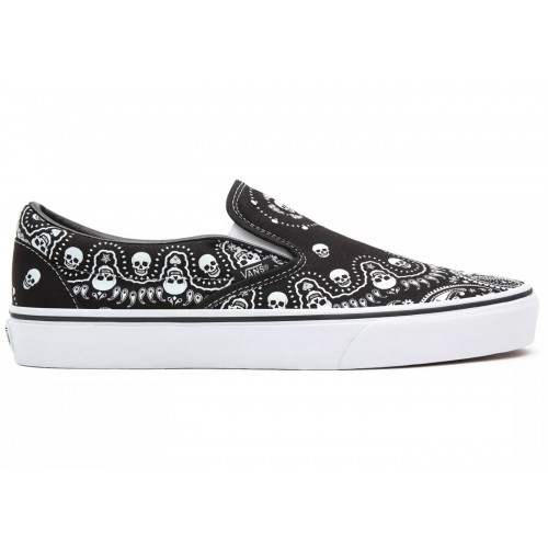 Кроссы Vans Classic Slip-On Skull Bandana Print Black White - мужская сетка размеров