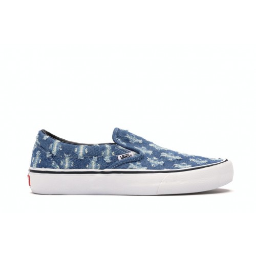 Кроссы Vans Slip-On Supreme Hole Punch Denim Blue - мужская сетка размеров