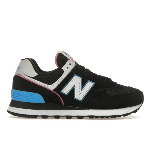 Кроссы New Balance 574 Black Vibrant Sky Pink (W) - женская сетка размеров