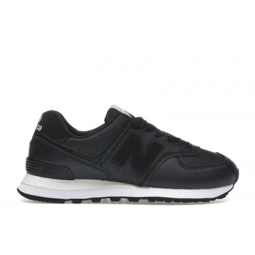New Balance 574 Black Leather White (W) - женская сетка размеров