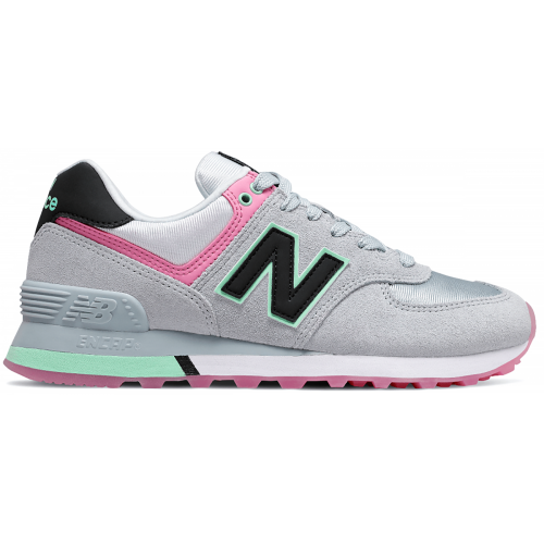 Кроссы New Balance 574 Grey Pink Mint (W) - женская сетка размеров