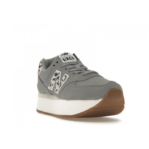 Кроссы New Balance 574 Plus Shadow Grey Leopard Print (W) - женская сетка размеров