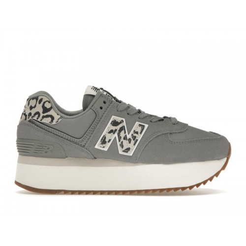 Кроссы New Balance 574 Plus Shadow Grey Leopard Print (W) - женская сетка размеров